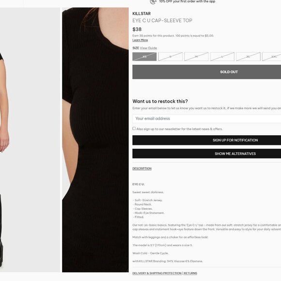 Killstar EYE C U cap sleeve Top ** hook closed top, lightly worn L - Picture 7 of 8